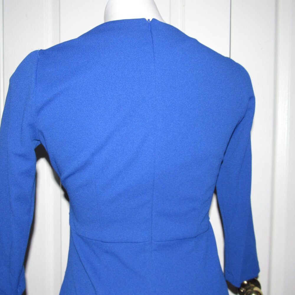 London Times Cobalt Blue Long-Sleeve Faux-Wrap Sheath Dress - Picture 6 of 10